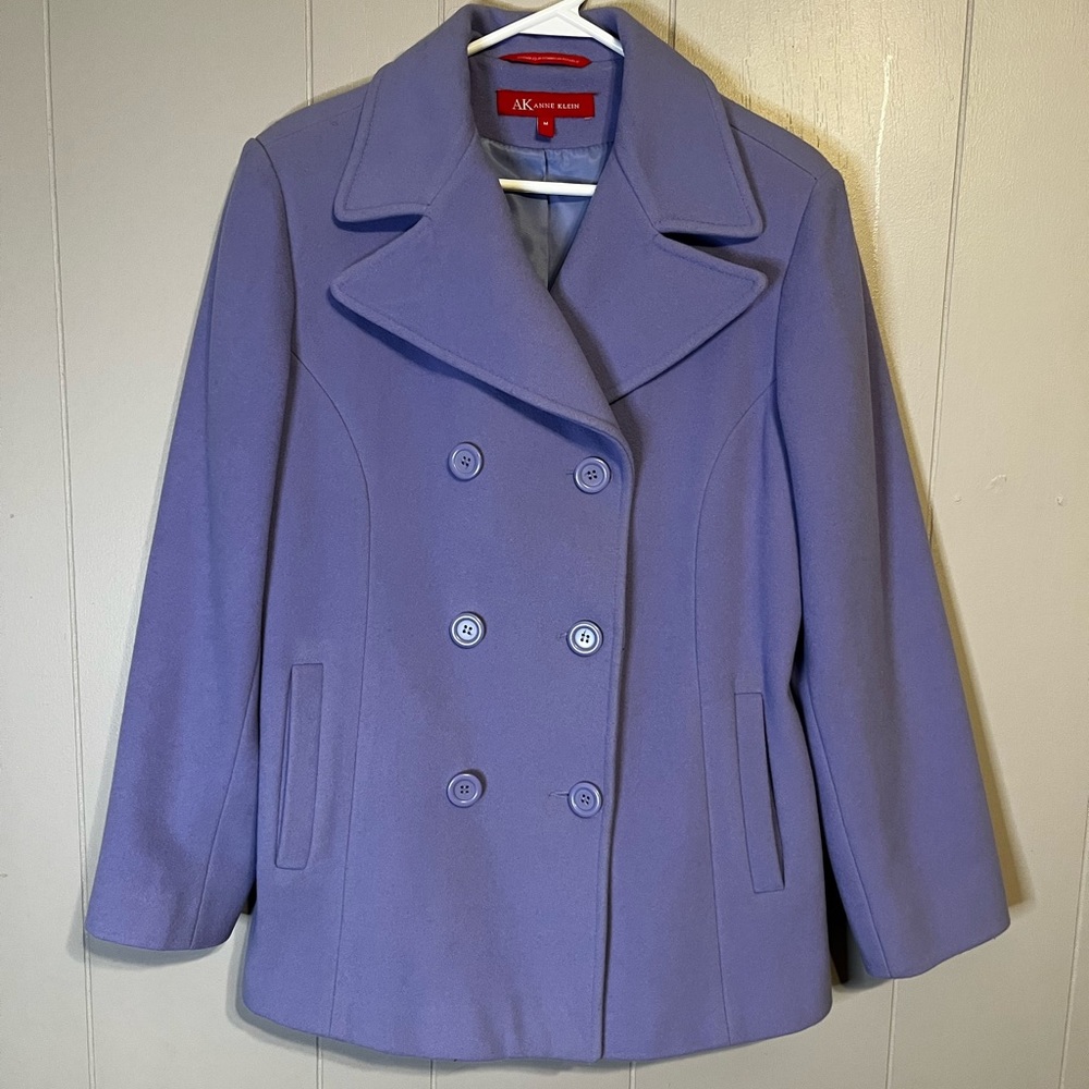 Anne Klein AK Pea Coat purple eggplant lilac wool Lined Jacket